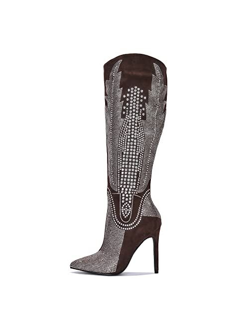 Cape Robbin Olkley Cowboy Knee High Boots Women, Western Cowgirl Boots for Women with Stiletto Heels, Fashion Dress Boots for Women