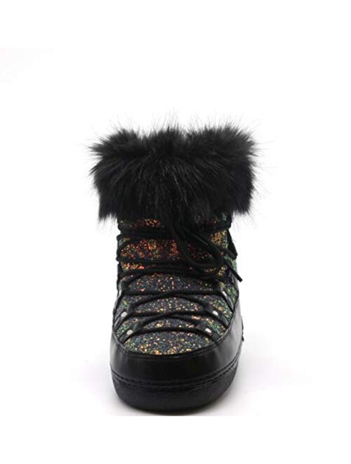 Cape Robbin Polar Warm Winter Boots for Women Girls, Lace Up Faux Fur Moon Boots, Ladies Winter Boots