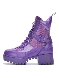 Hot Rod Combat Boots for Women, Platform Boots with Chunky Block Heels, Womens High Tops Boots