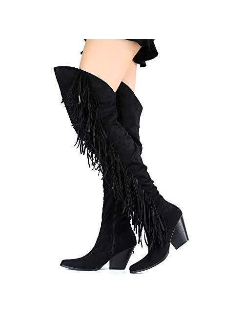 Cape Robbin Gabanna Cowboy Over The Knee Boots Women, Western Cowgirl Boots, Fashion Dress Fringe Boots for Women