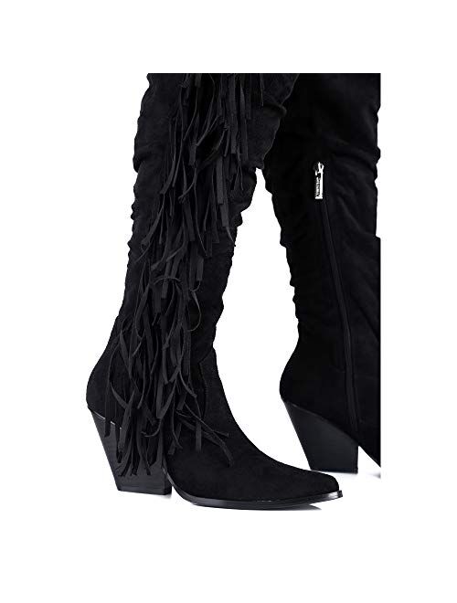 Cape Robbin Gabanna Cowboy Over The Knee Boots Women, Western Cowgirl Boots, Fashion Dress Fringe Boots for Women