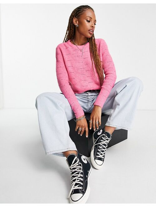 Only pointelle lightweight sweater in bright pink