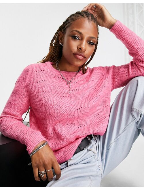 Only pointelle lightweight sweater in bright pink