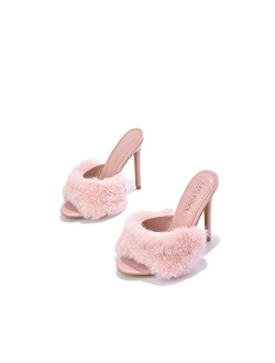 Pryer Sexy Stiletto High Heels for Women, Fur Sandals with Open Toe