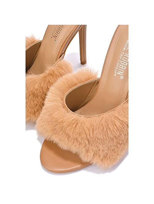 Cape Robbin Pryer Sexy Stiletto High Heels for Women, Fur Sandals with Open Toe