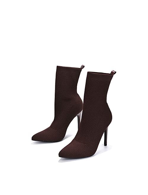 Cape Robbin Sisa Sexy Stiletto High Heels for Women, Woven Knit Sock Ankle Booties