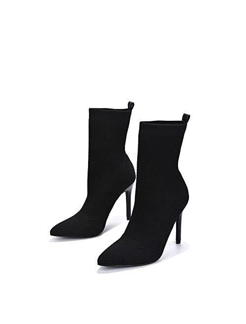Cape Robbin Sisa Sexy Stiletto High Heels for Women, Woven Knit Sock Ankle Booties
