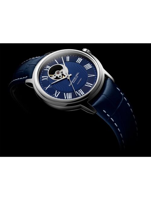 RAYMOND WEIL Men's Swiss Automatic Maestro Blue Leather Strap Watch 39.5mm