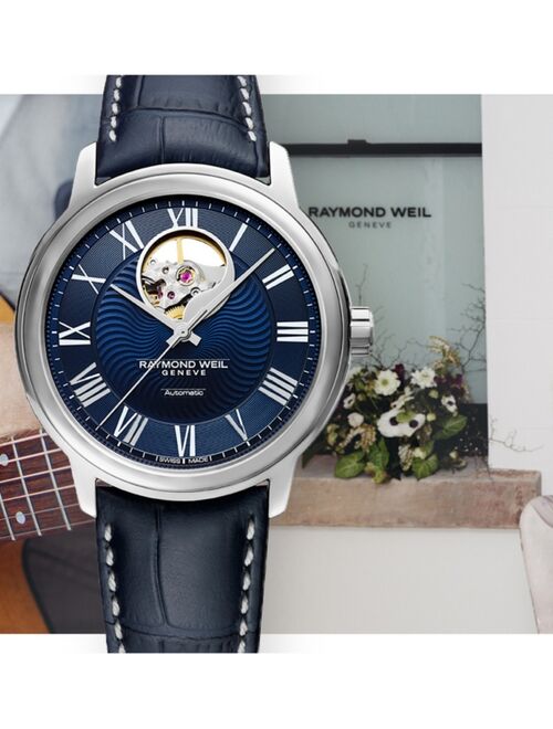 RAYMOND WEIL Men's Swiss Automatic Maestro Blue Leather Strap Watch 39.5mm