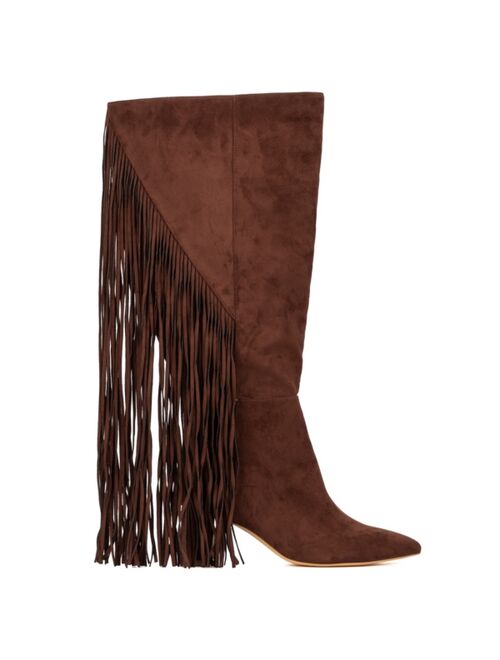 FASHION TO FIGURE Women's Lenita Tall Extra Wide Fringe Boots