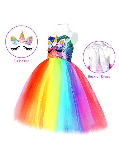 Geyoga Girls Unicorn Tutu Costumes Dress Light Up Unicorn LED Headband Fairy Wand