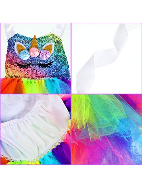 Geyoga Girls Unicorn Tutu Costumes Dress Light Up Unicorn LED Headband Fairy Wand