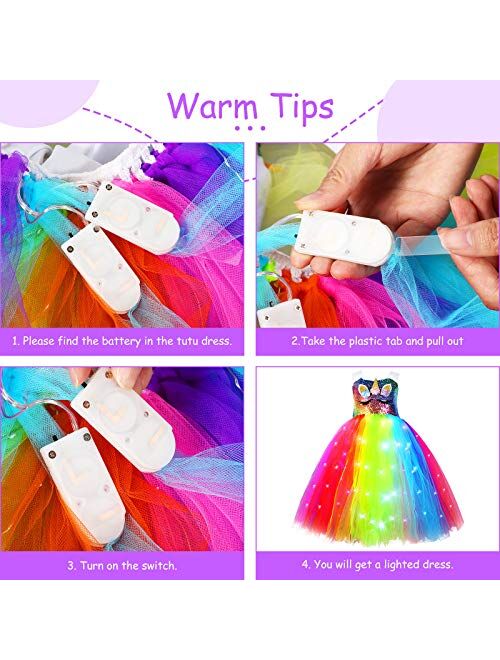 Geyoga Girls Unicorn Tutu Costumes Dress Light Up Unicorn LED Headband Fairy Wand