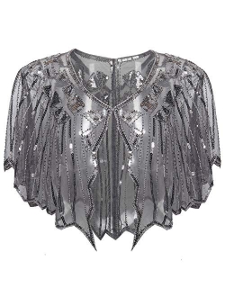 BABEYOND 1920s Shawl Wraps Sequin Beaded Evening Cape Bridal Shawl Bolero Flapper Cover Up