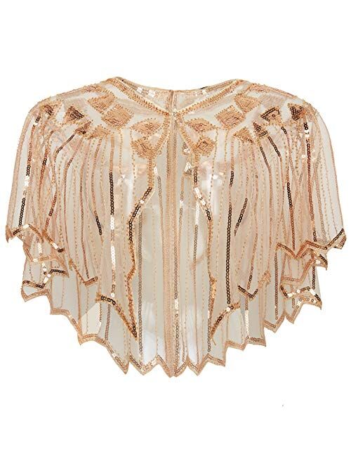 BABEYOND 1920s Shawl Wraps Sequin Beaded Evening Cape Bridal Shawl Bolero Flapper Cover Up