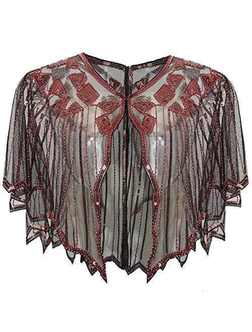 BABEYOND 1920s Shawl Wraps Sequin Beaded Evening Cape Bridal Shawl Bolero Flapper Cover Up