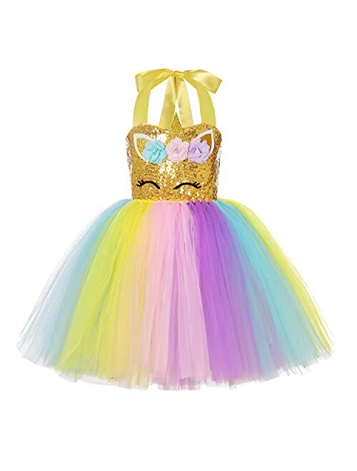 Soyoekbt Girls Unicorn Costume LED Light Up Unicorn Princess Dress Birthday Party Outfit Halloween Tutu Dress with Headband