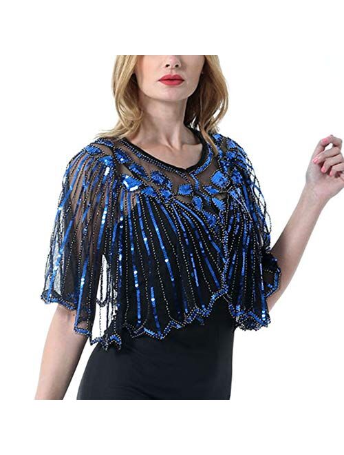 Bacophy Women's 1920s Shawl Wraps Beaded Sequin Gatsby Cape Evening Bolero Flapper Cover Up