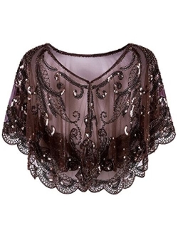 Vijiv Womens Vintage 1920s Shawl Beaded Sequin Deco Evening Cape Shrug Bolero Flapper Cover Up