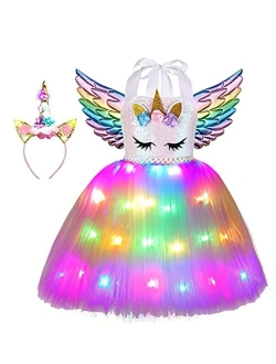 Viyorshop Girls Unicorn Costume LED Light Up Tutu Dress Up Birthday Gifts Princess Dress for Halloween Party