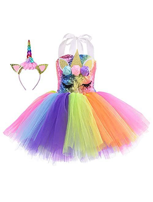 Viyorshop Girls Unicorn Costume LED Light Up Tutu Dress Up Birthday Gifts Princess Dress for Halloween Party