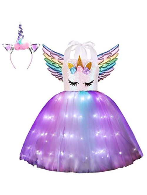 Viyorshop Girls Unicorn Costume LED Light Up Tutu Dress Up Birthday Gifts Princess Dress for Halloween Party