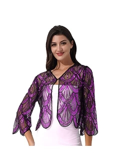 YiZYiF Women's 1920s Shawl Bolero Shrug Roaring 20's Sequined Cape Fringed Flapper Dress Cover up