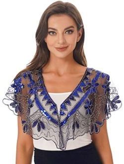 YiZYiF Women's 1920s Shawl Bolero Shrug Roaring 20's Sequined Cape Fringed Flapper Dress Cover up