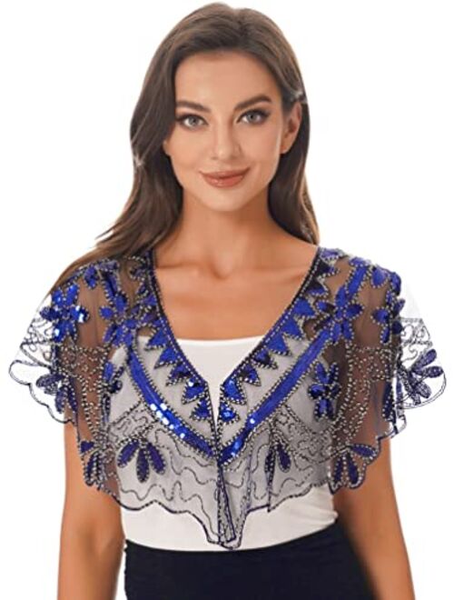 YiZYiF Women's 1920s Shawl Bolero Shrug Roaring 20's Sequined Cape Fringed Flapper Dress Cover up