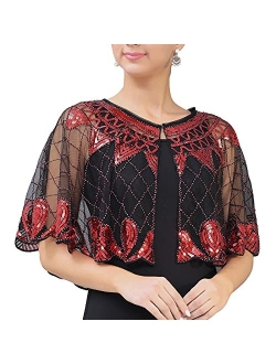 YONGHS Womens Mesh Sequins Shawl Wraps Shrug for Evening Dress Wedding Cape Bolero Flapper Cover Up