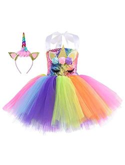 Cuteshower Girl Unicorn Costume, Baby Unicorn Tutu Dress Outfit Princess Party Costumes with Headband