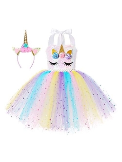 Cuteshower Girl Unicorn Costume, Baby Unicorn Tutu Dress Outfit Princess Party Costumes with Headband