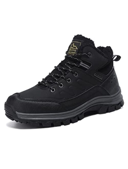 Mens Hiking Boots Winter Snow Boots Anti-Slip Leather Warm Shoes Fur Lined Outdoor Boots