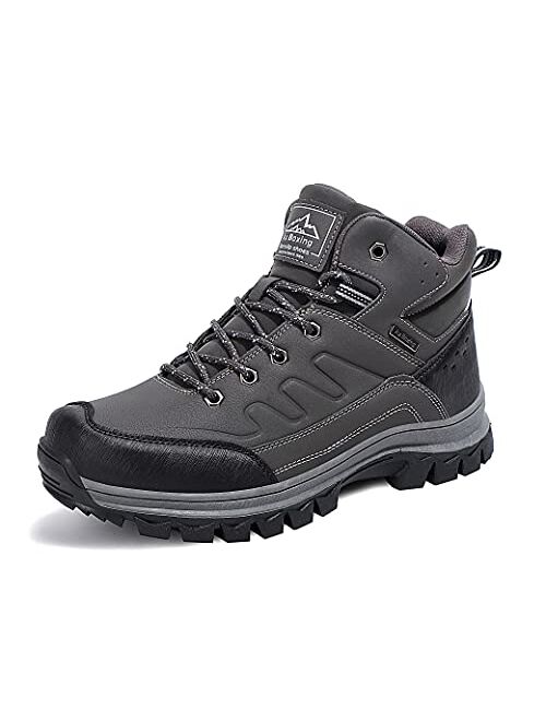 AX BOXING Mens Hiking Boots Winter Snow Boots Anti-Slip Leather Warm Shoes Fur Lined Outdoor Boots