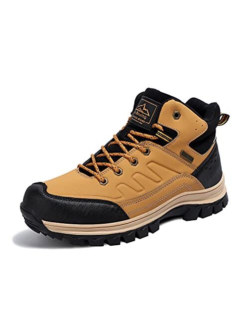 AX BOXING Mens Hiking Boots Winter Snow Boots Anti-Slip Leather Warm Shoes Fur Lined Outdoor Boots