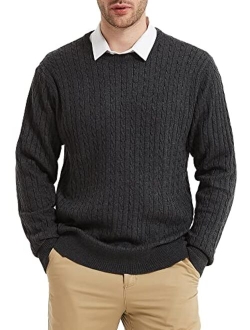 Kallspin Men's Cable Knit Crewneck Sweater Pullovers Cashmere Wool Blended Relax Fit Knitwear