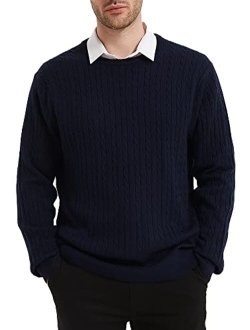 Kallspin Men's Cable Knit Crewneck Sweater Pullovers Cashmere Wool Blended Relax Fit Knitwear