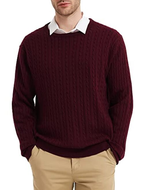 Kallspin Men's Cable Knit Crewneck Sweater Pullovers Cashmere Wool Blended Relax Fit Knitwear