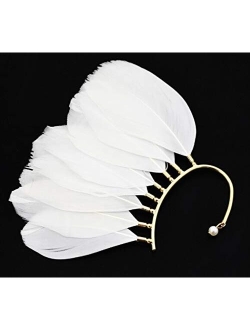 SALAN New Unique 1pc(Left) Unisex Big Feather Ear Cuff Non Piercing Gold Clip On Earrings for Women Men