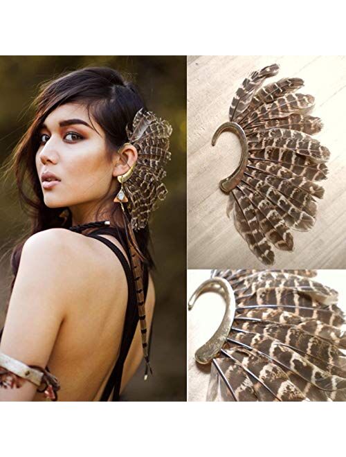 SALAN New Unique 1pc(Left) Unisex Big Feather Ear Cuff Non Piercing Gold Clip On Earrings for Women Men