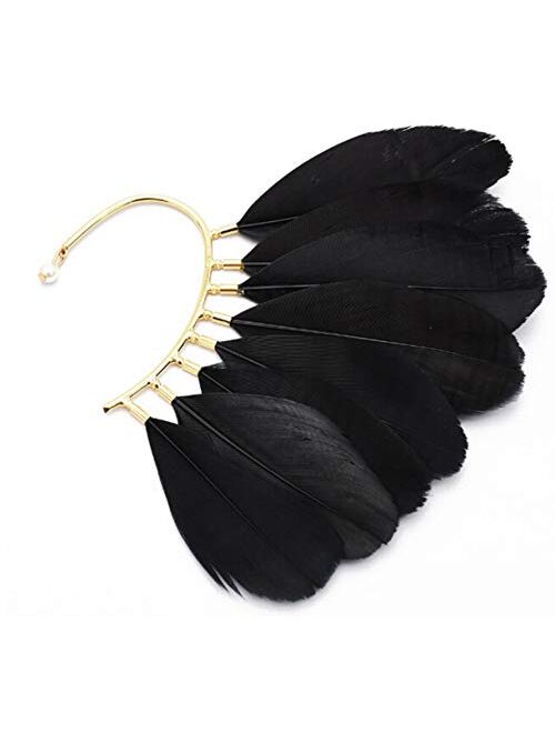 SALAN New Unique 1pc(Left) Unisex Big Feather Ear Cuff Non Piercing Gold Clip On Earrings for Women Men