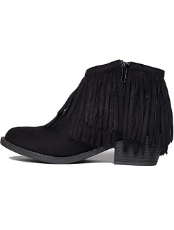 J. Adams Marrow Ankle Boot - Western Fringe Cowboy Low Heel Bootie