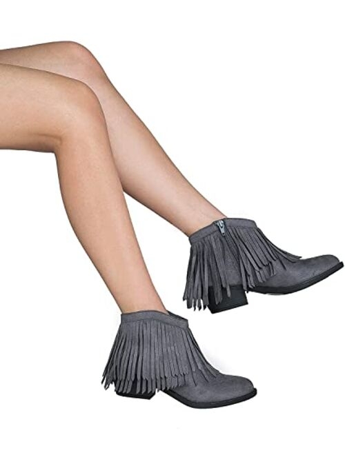 J. Adams Marrow Ankle Boot - Western Fringe Cowboy Low Heel Bootie