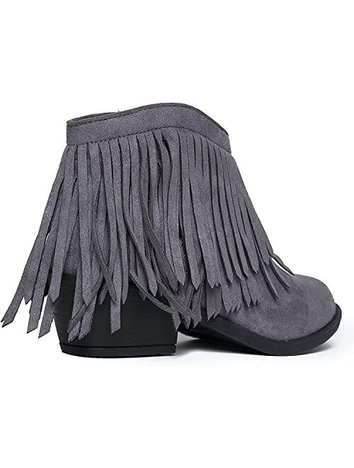 J. Adams Marrow Ankle Boot - Western Fringe Cowboy Low Heel Bootie