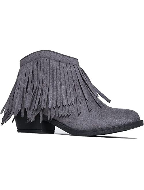 J. Adams Marrow Ankle Boot - Western Fringe Cowboy Low Heel Bootie