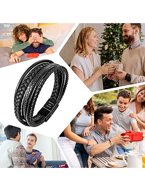 Speroto Mens Bracelet, Adjustable Mens Leather Bracelet with Stainless Steel Magnetic Clasp, Multi-Layer Braided Genuine Leather Bracelet for Men