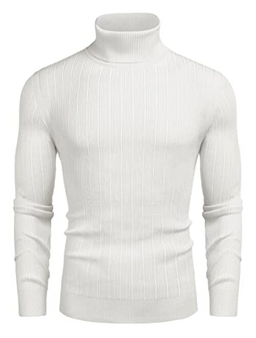 COOFANDY Men's Slim Fit Turtleneck Sweater Ribbed Knitted High Neck Pullover Sweaters