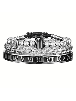 Aiduomirzer Luxury Roman Royal Crown Charm Men's bracelet Stainless Steel Geometry Pulseiras Men Open Adjustable Bracelets Couple Jewelry Gift