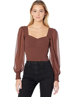 Long Sleeve Sweatheart Puff Sleeve Top