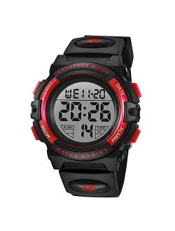 A Alps Kids Watch,Boys Watch for 3-15 Year Old Boys,Digital Sport Outdoor Multifunctional Chronograph LED 50 M Waterproof Alarm Calendar Analog Watch for Children with Si